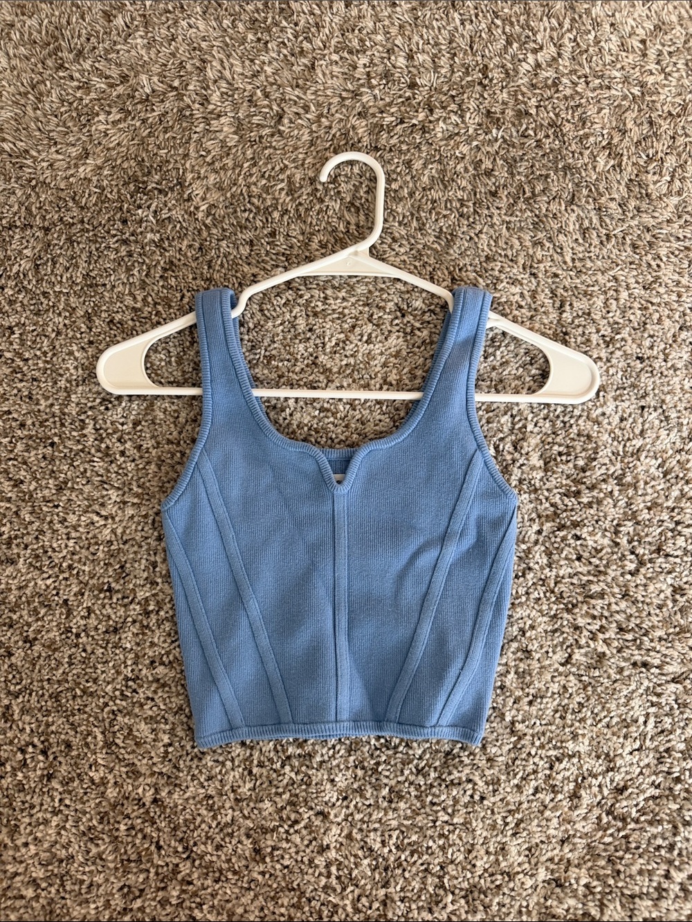 aerie Dusty Blue Ribbed Crop Tank